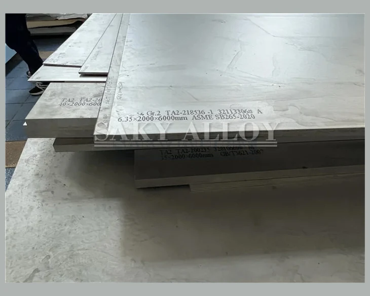 Marked titanium plates stacked for warehouse handling