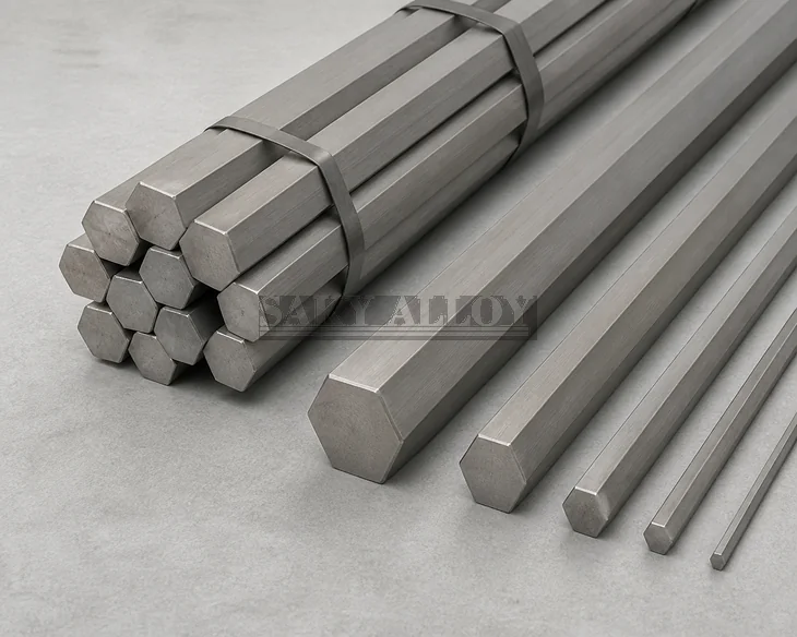 Solid titanium hex bars in multiple across-flats sizes