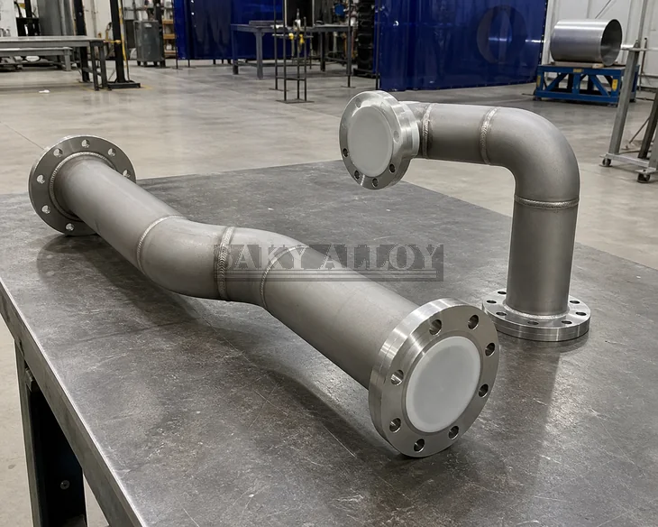 Shop-fabricated titanium pipe spools with flanges and elbows