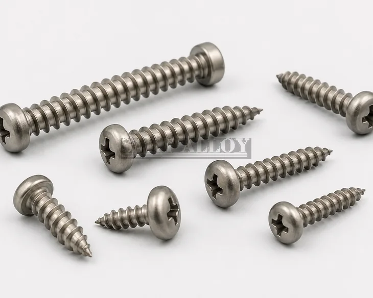Titanium pan head self-tapping screws with sharp points