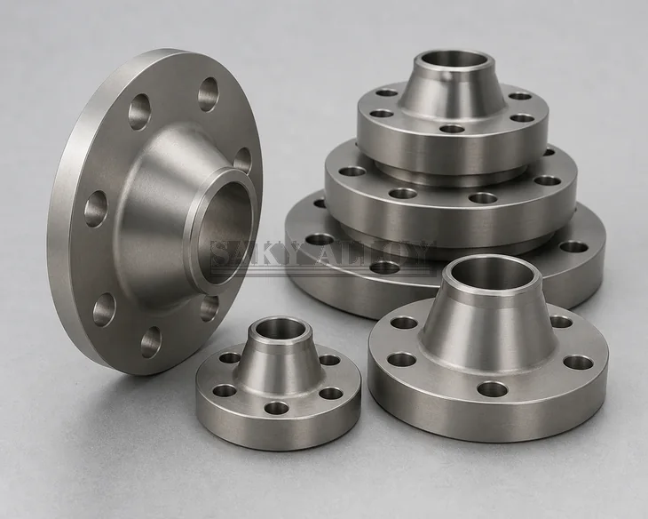 Titanium weld neck flanges with tapered hubs