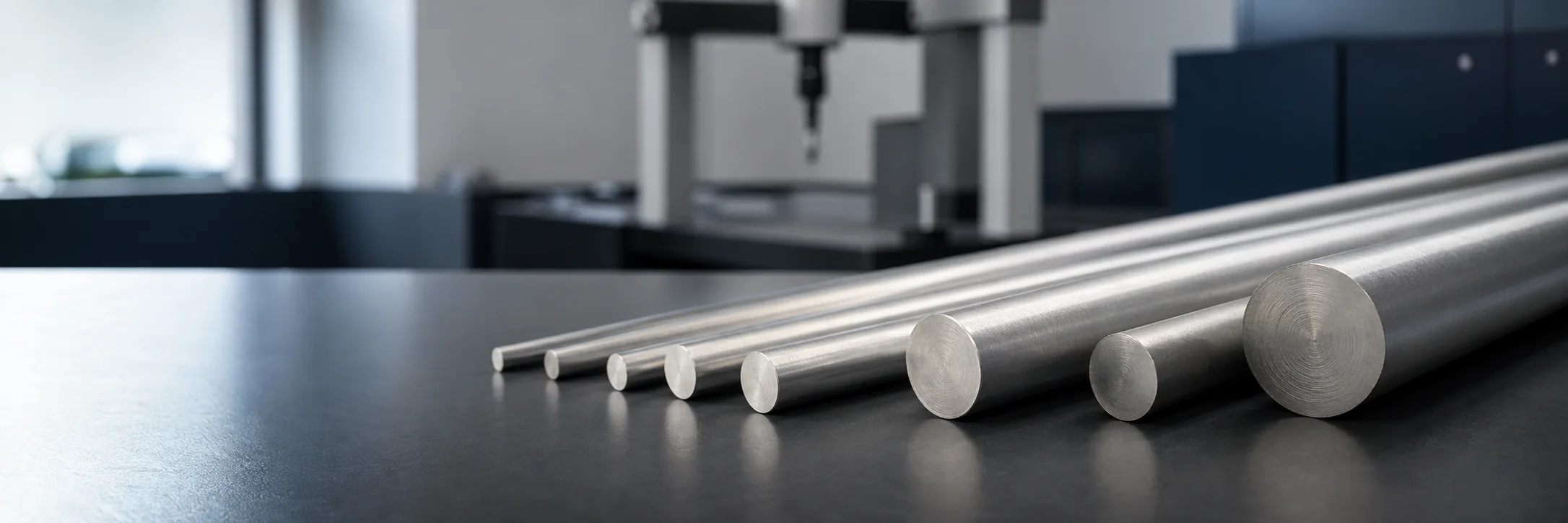 Precision titanium round bars and rods on an inspection table
