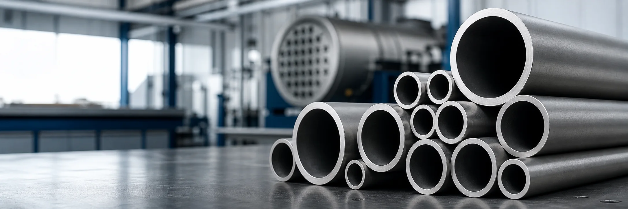 Seamless titanium tubes in multiple diameters on a clean inspection bench