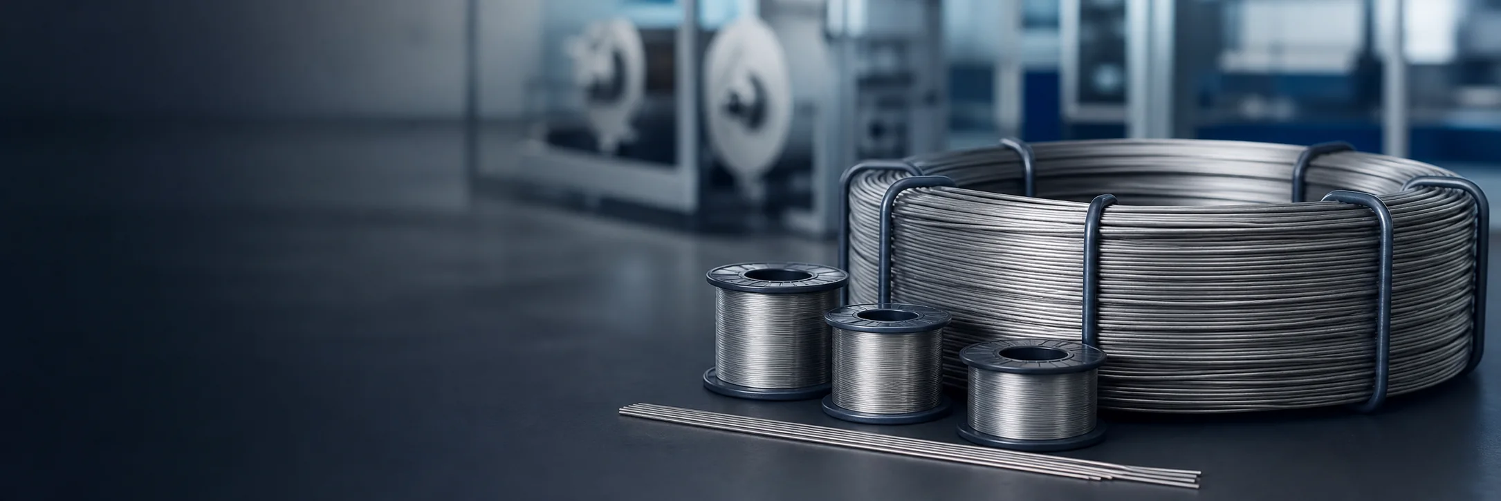 Titanium wire coils, precision spools and straight wire in a modern processing facility